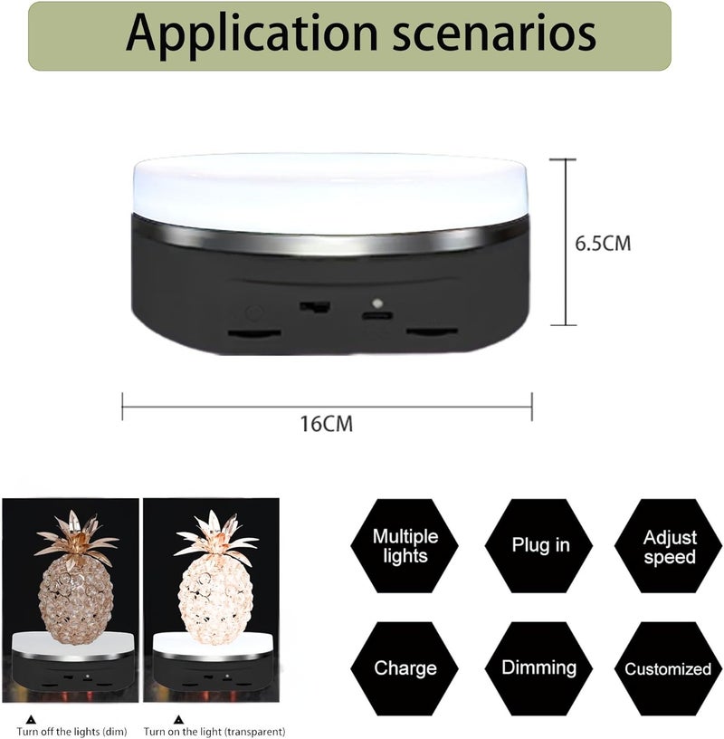 JAYEGT Variety Colors Full Panel LED Luminous Rotating Display Stand , 11 Lbs Load, 360 Degree Photography Turntable for Glass Crystal ，Jewelry (6.3inch / 5Color LED Light / Black/Rechargeabl) - Image 4
